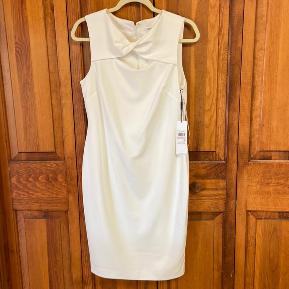Calvin Klein Dresses & Skirts - Calvin Klein Dress Sleeveless Twist Knot Cutout Front White Pencil Fit NWT S10